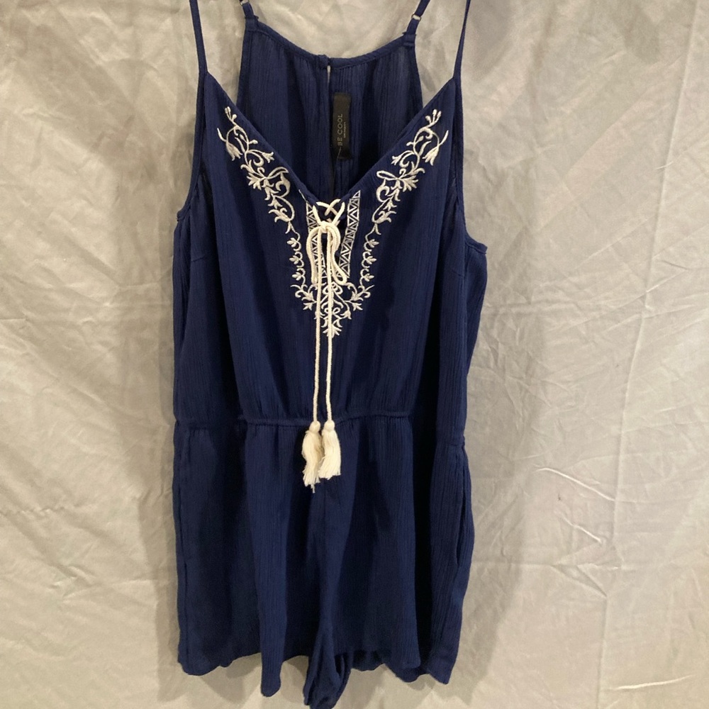 Navy Aztec romper with spaghetti straps